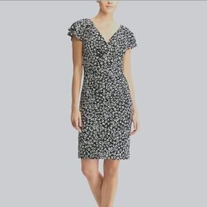 Lauren Ralph Lauren Petite 6P Polka Dot Flutter Sleeve Ruched Sheath Dress NWT
